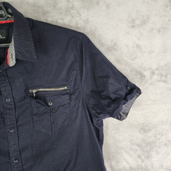 Men's Black Rock & Republic Shirt Stretch Short Sleeve Zip Pockets Button Up XXL - Picture 5 of 12